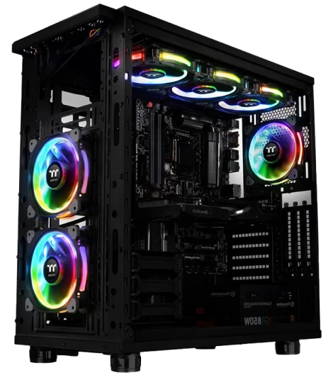 Gabinete de computador com vários coolers iluminados 